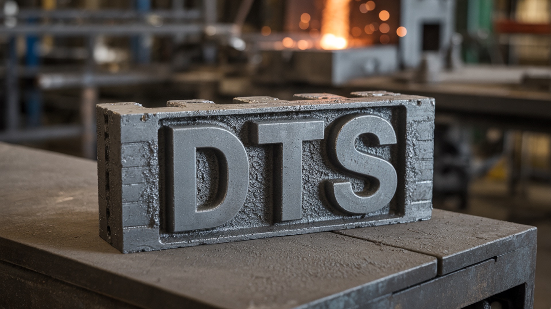 Gietstuk met het DTS logo in het metaal